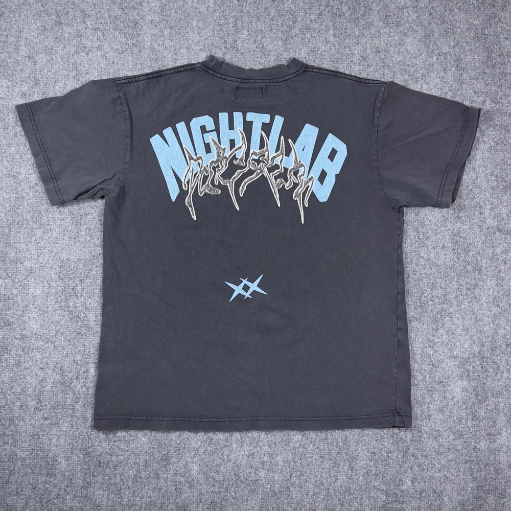 PacSun Nightlab Faded T-Shirt Mens L Black Graphic Y2K Metal Logo NL25h+